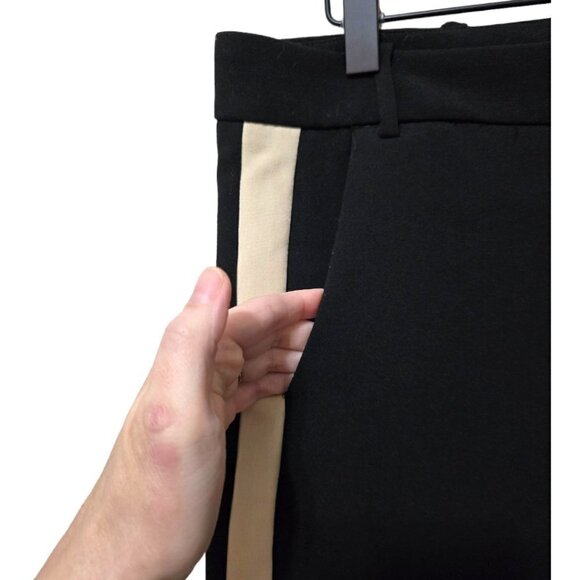 Zara Basic Black Flat Front Side Stripe Cropped Pants Sz L - Picture 3 of 6